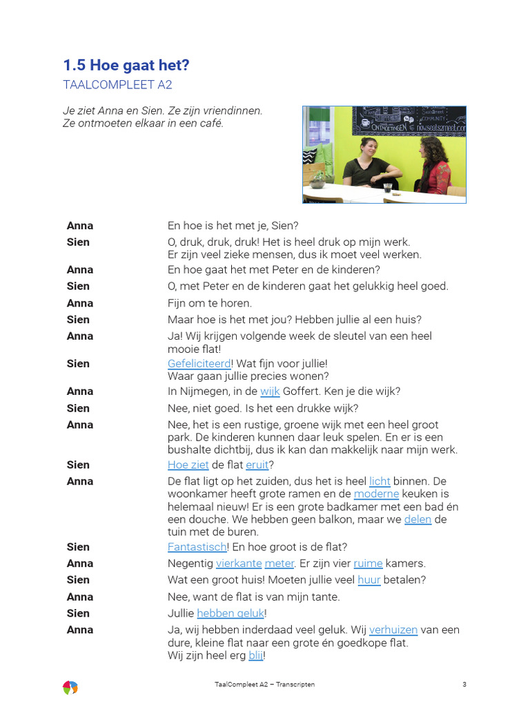 TaalCompleet A2 - Transcript 1.5 - Def 2022 | PDF