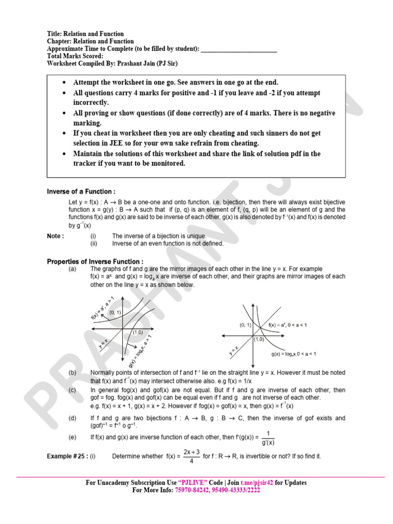 Worksheet-6 Relation and Function-Inverse Function | PDF | Function ...