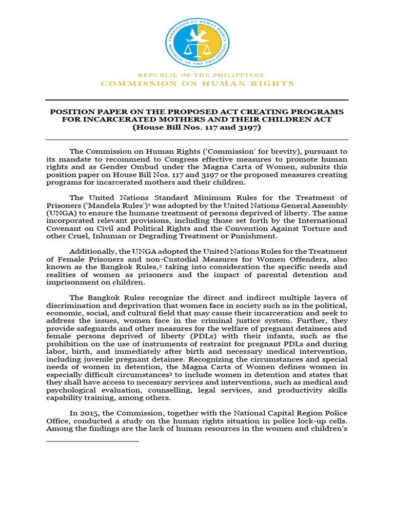 Position Paper On The Proposed Act Creating Programs For Incarcerated ...
