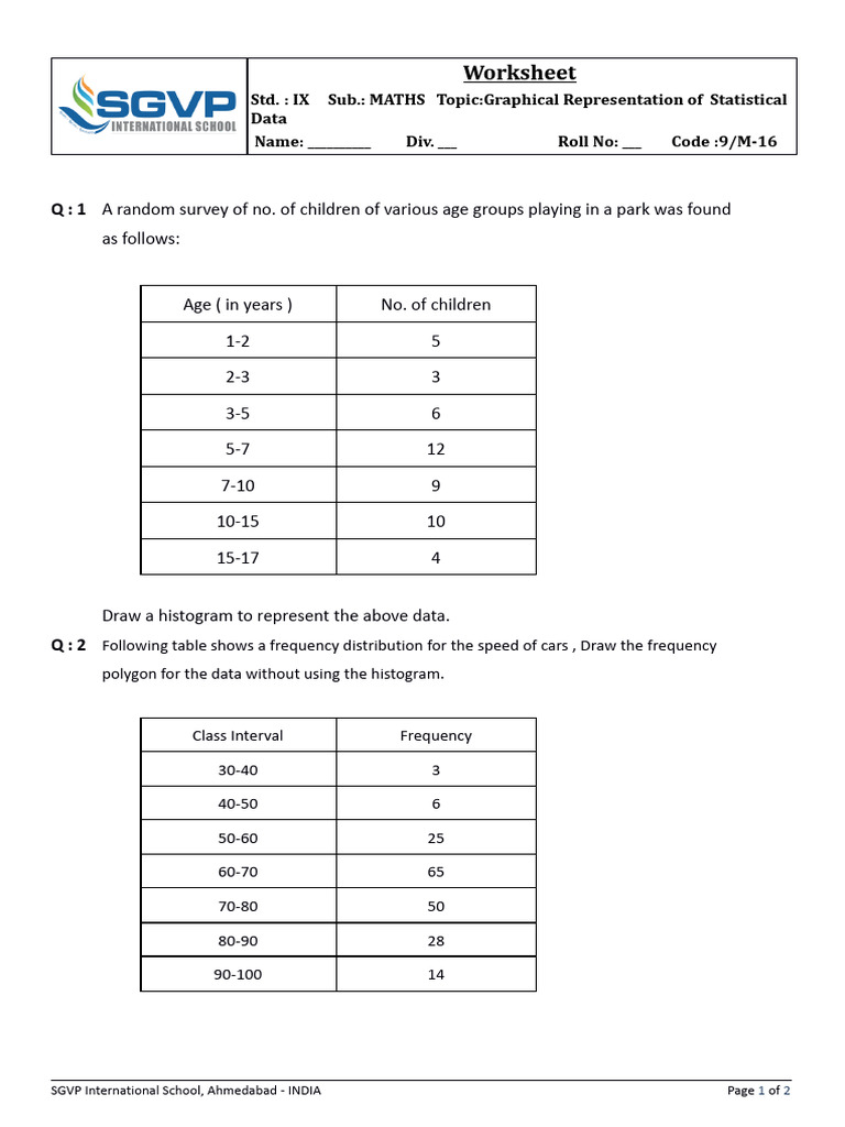 Graphical Representation of Data Worksheet | PDF