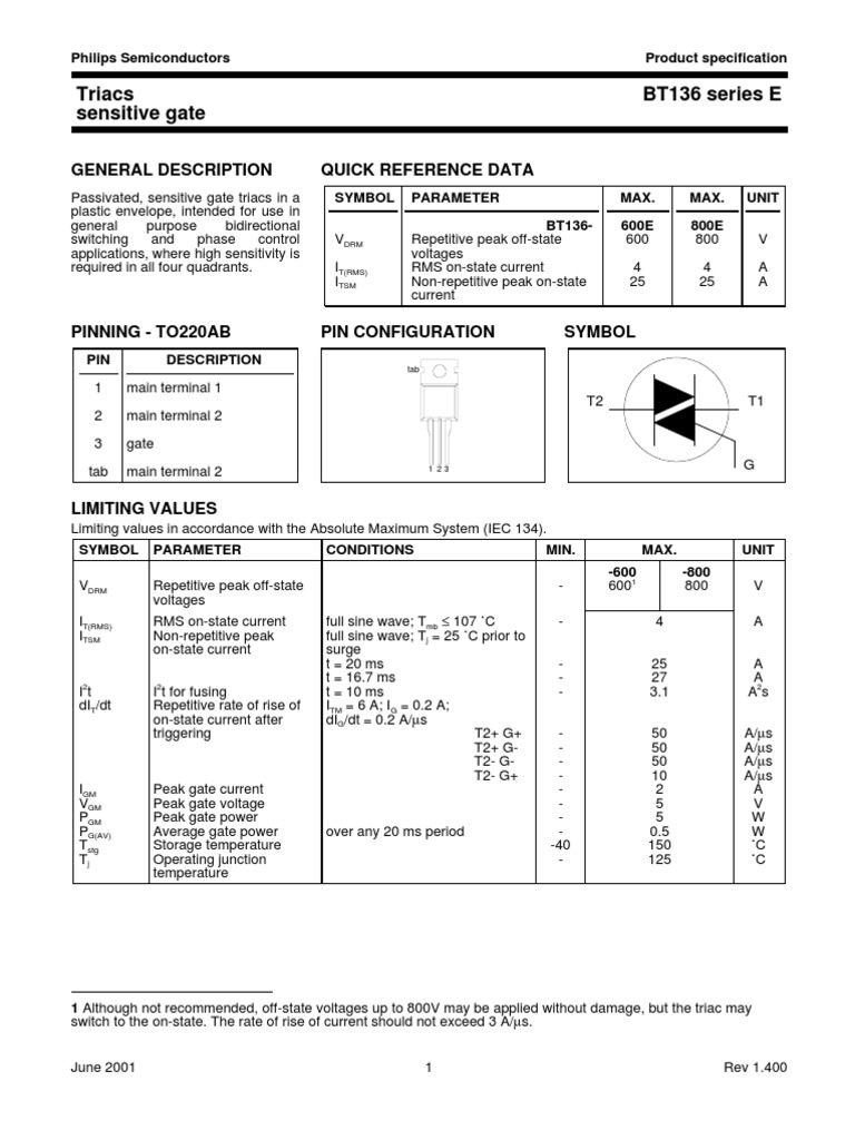 BT136 Datasheet | Electrical Engineering | Electricity