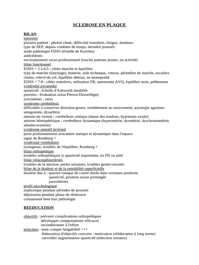 SCLEROSE EN PLAQUE PDF Sclérose en plaques Maladies et troubles — free download