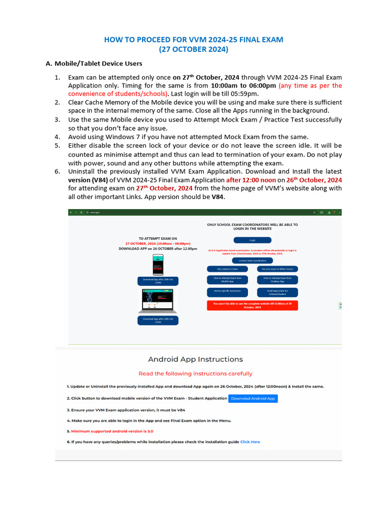 VVM 2024-25 Final Exam Guidelines | PDF | Mobile App | Password