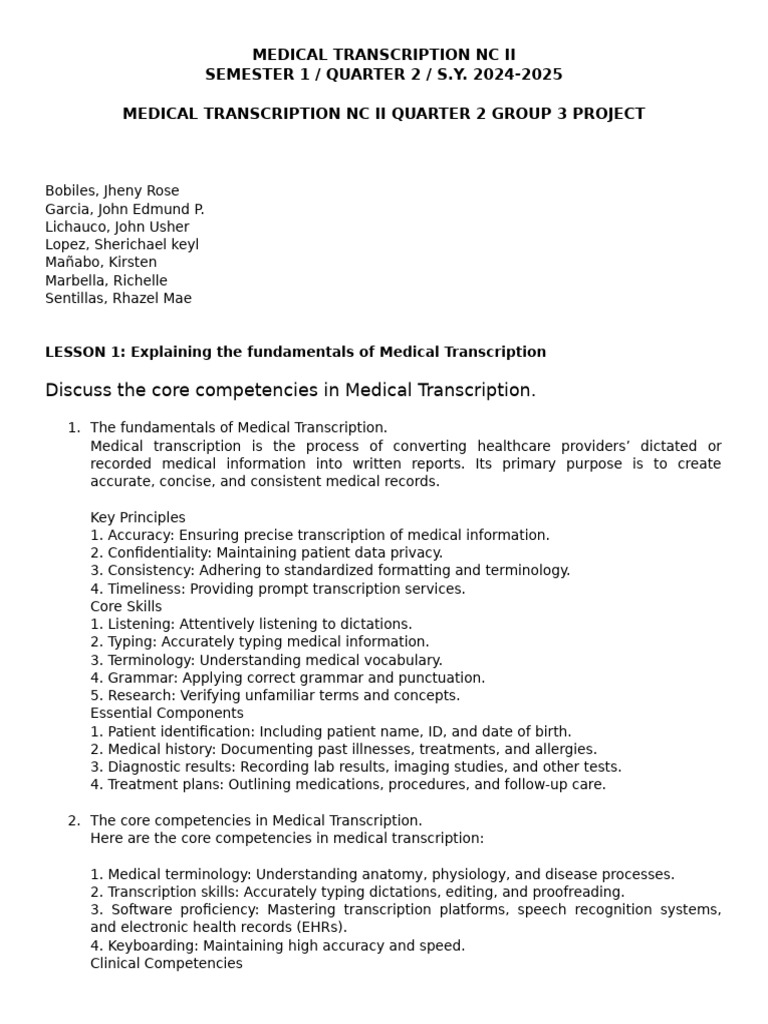 Medical Transcription NC II Overview | PDF | Medical Record ...