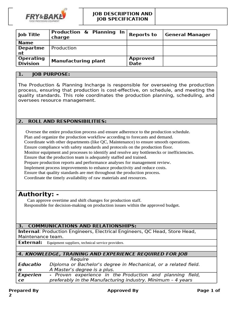 Production & Planning Incharge Role | PDF | Business