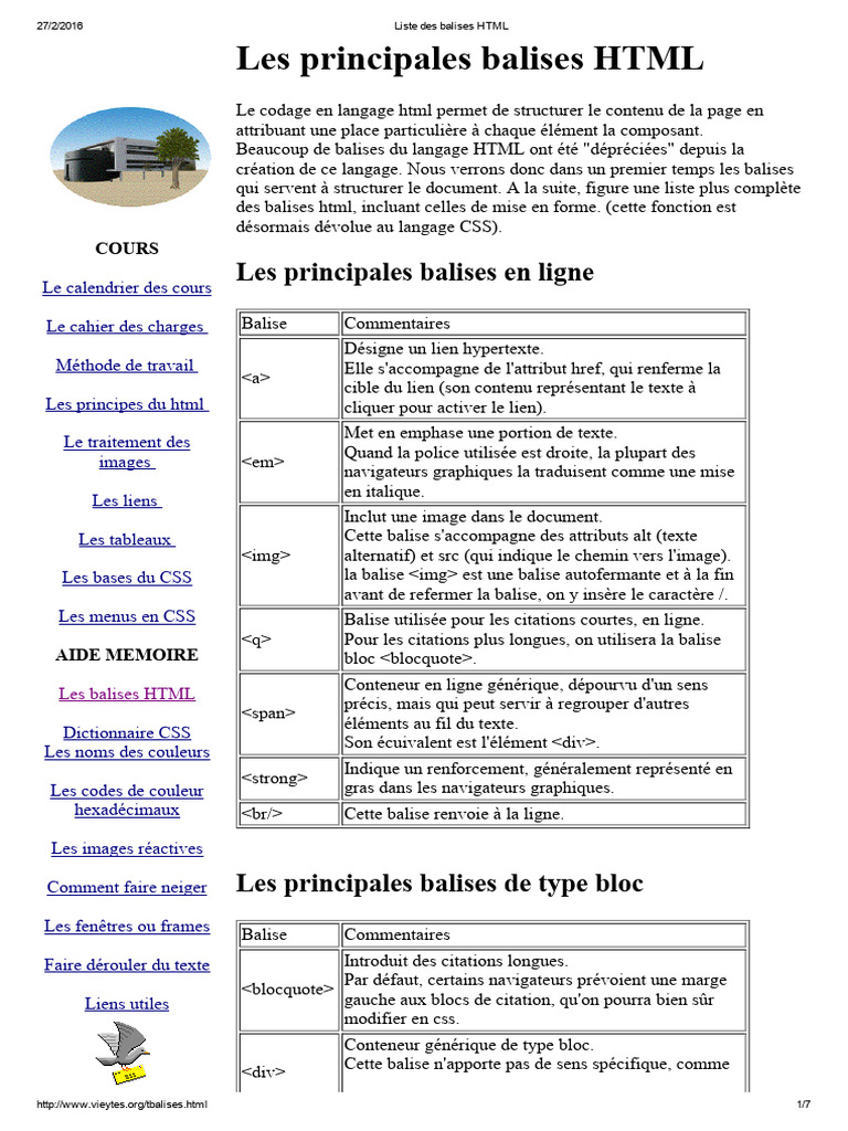 Liste des balises HTML essentielles | PDF | Élément HTML | Langage de ...
