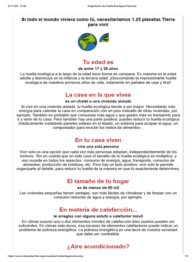 Diagnóstico de Huella Ecológica Personal | PDF | Agua