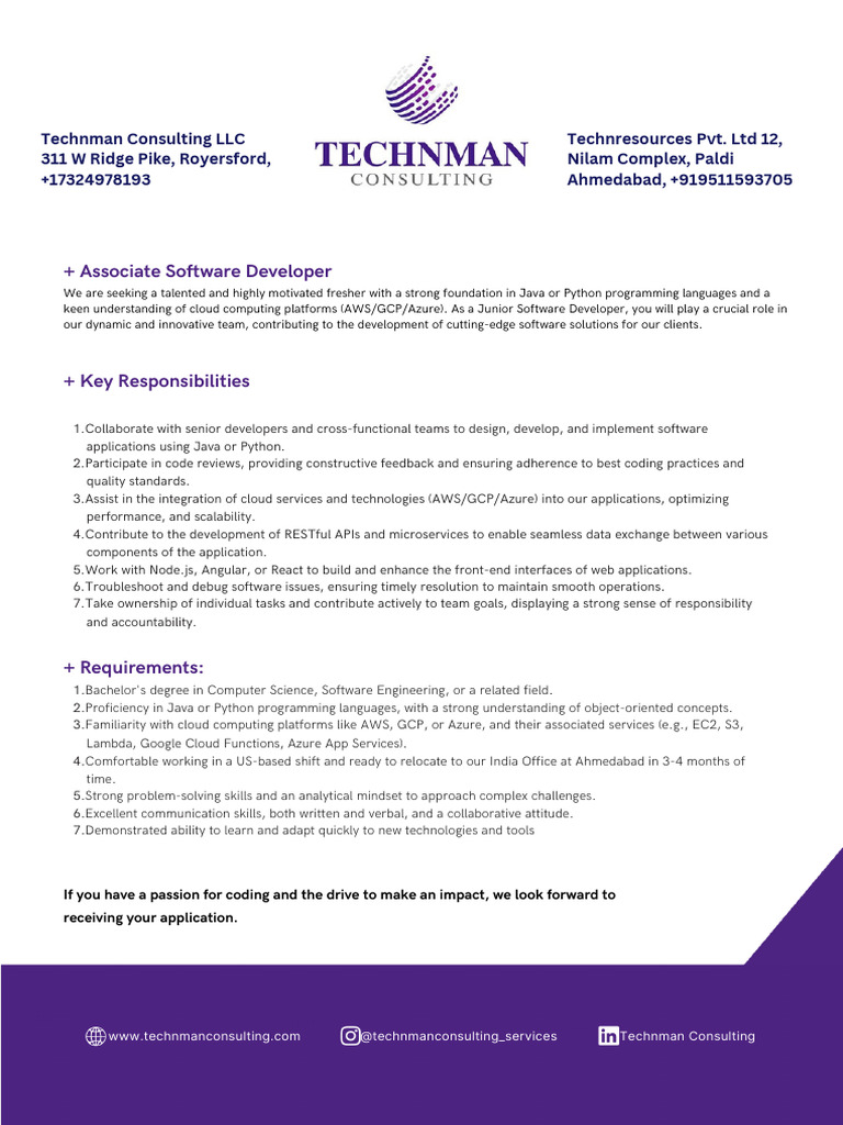Junior Software Developer Position | PDF | Software | Cloud Computing