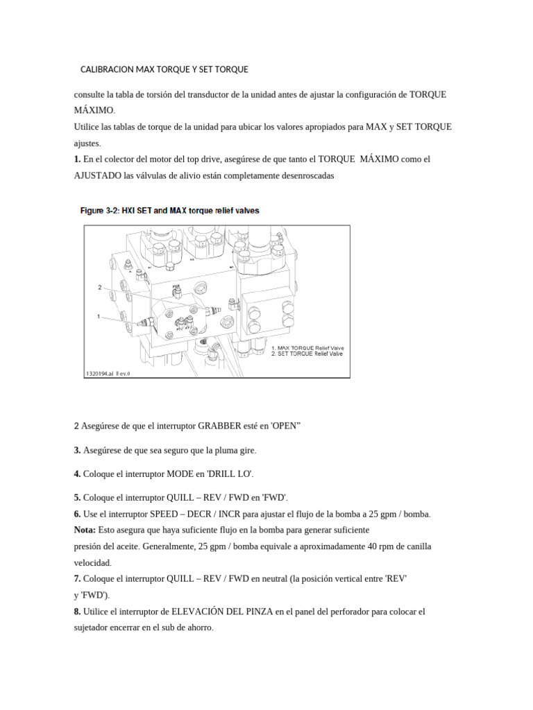 Calibracion Max Torque y Set Torque | PDF | Presión | Bomba
