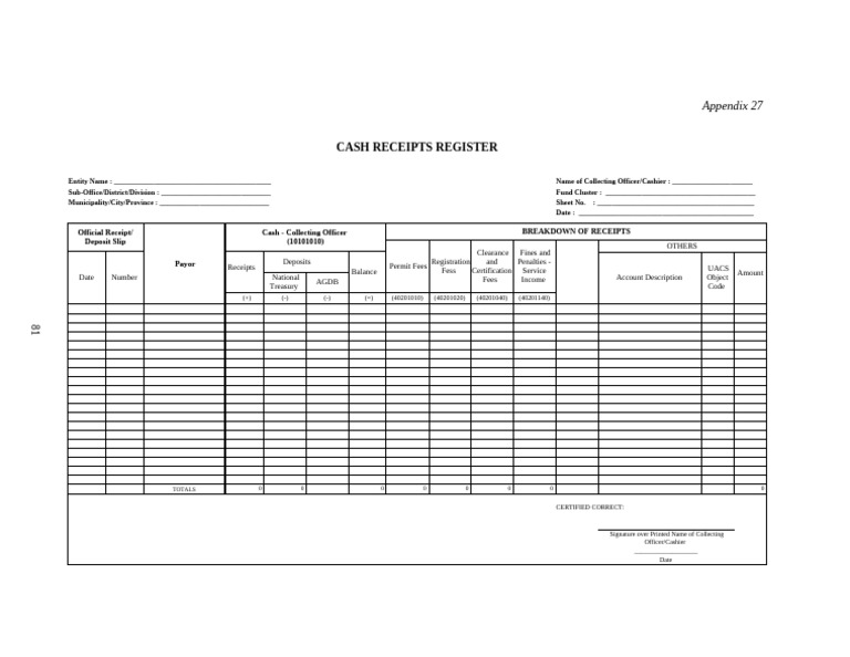 Cash Receipts Register Template | PDF | Financial Services | Money