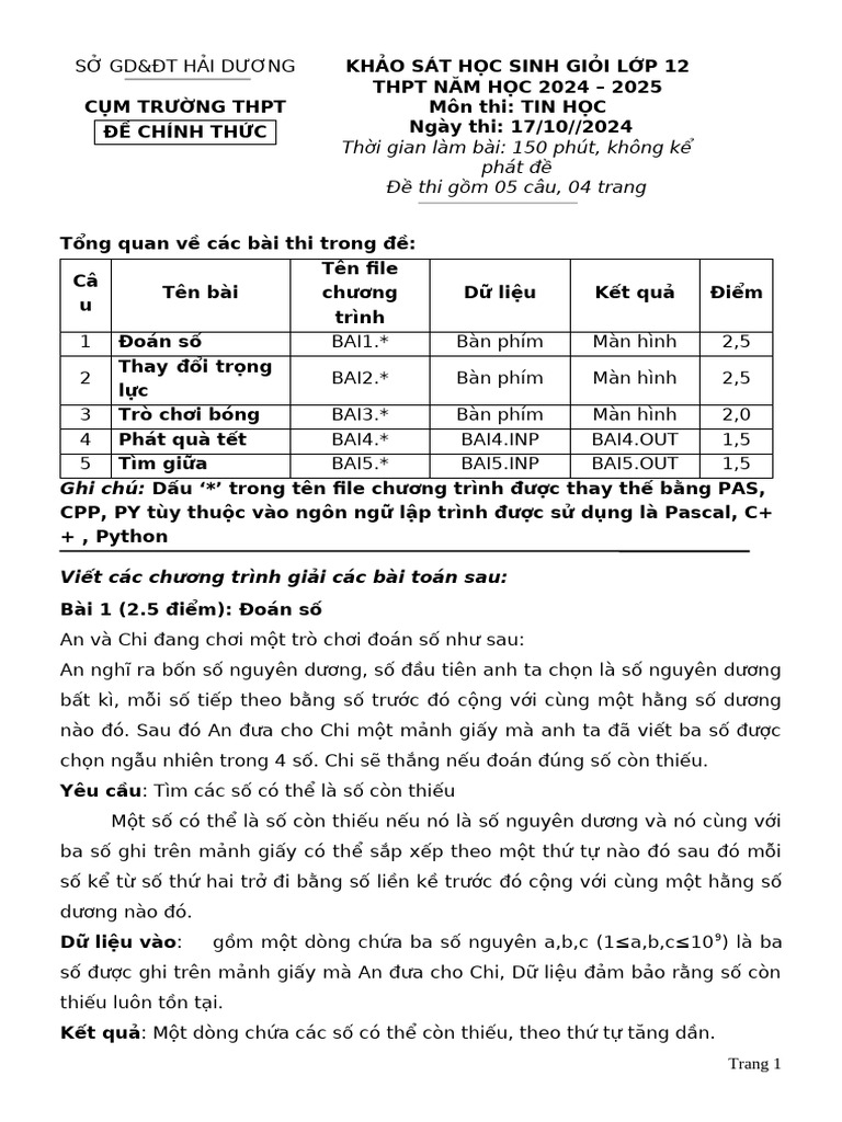 ĐỀ TIN HỌC | PDF