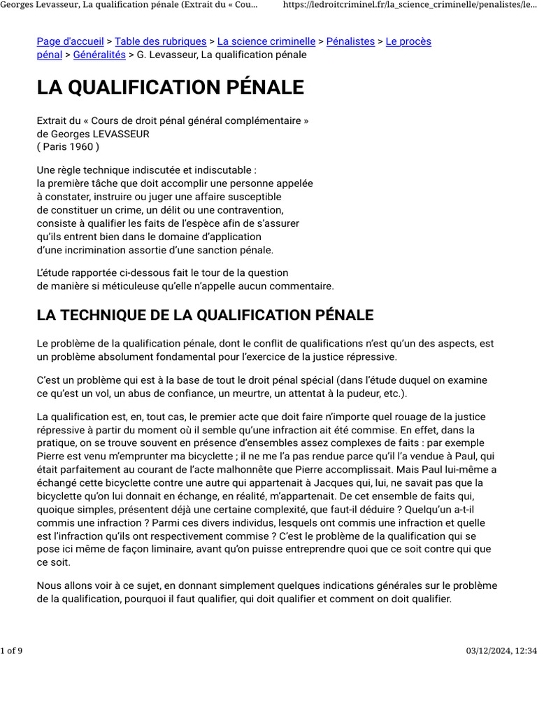 Qualification pénale : enjeux et méthodes | PDF | Crimes | Crime et ...