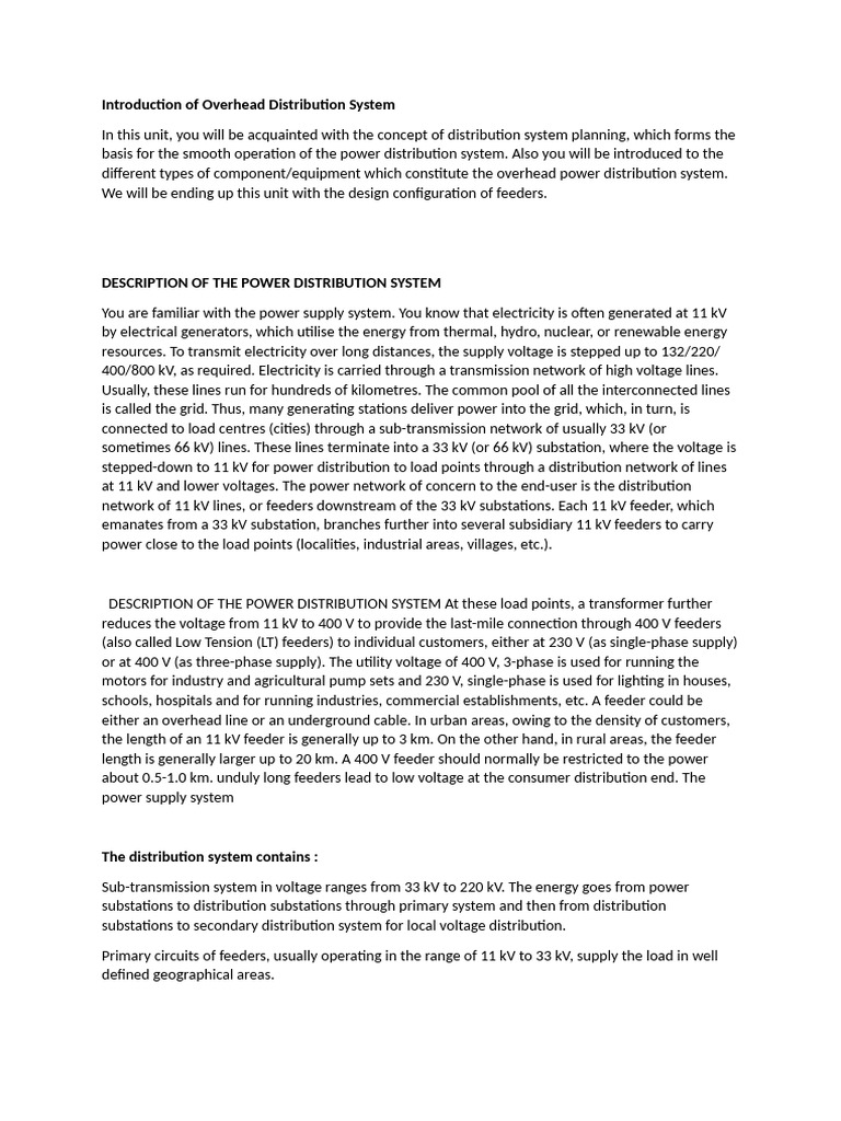 Introduction of Overhead Distribution System | PDF | Electric Power ...
