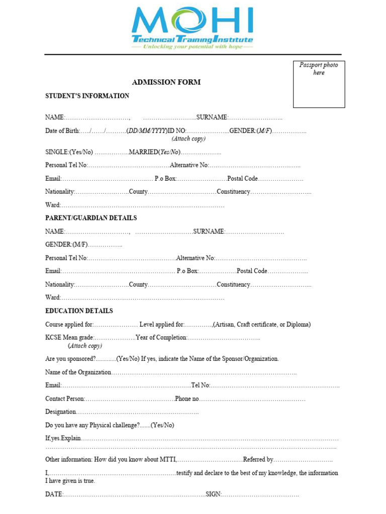 Admission Form | PDF