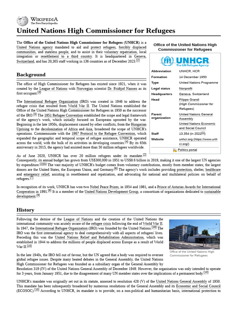 United Nations High Commissioner For Refugees | PDF | United Nations ...