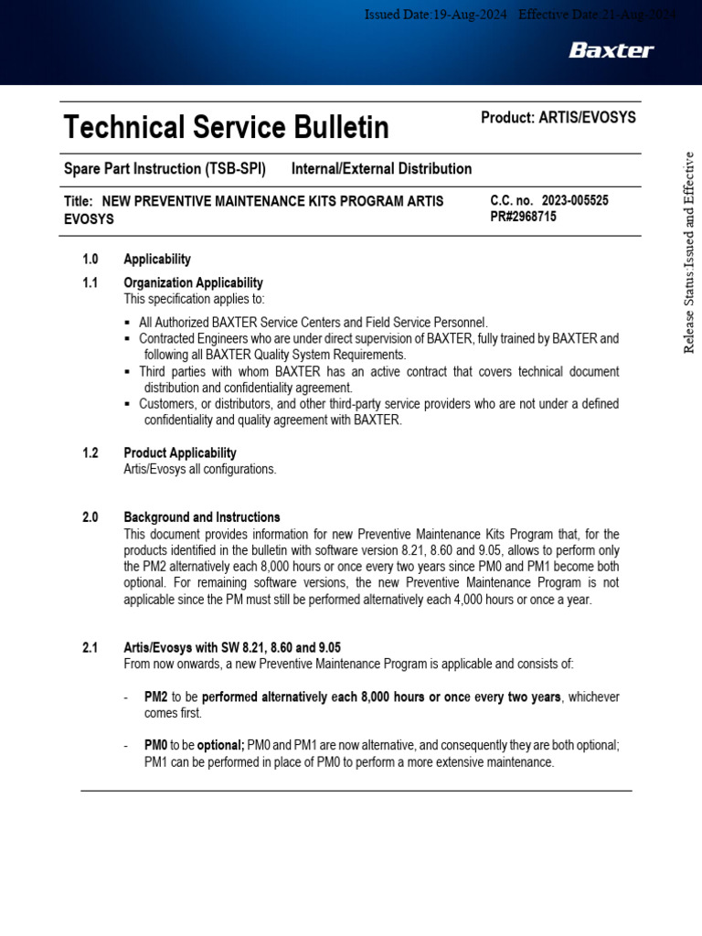 New Preventive Maintenance Kits Program Artis Evosys-Bxu607212 | PDF ...