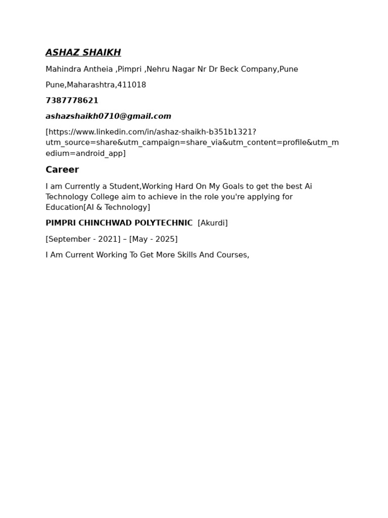 Aspiring AI Tech Student Profile | PDF