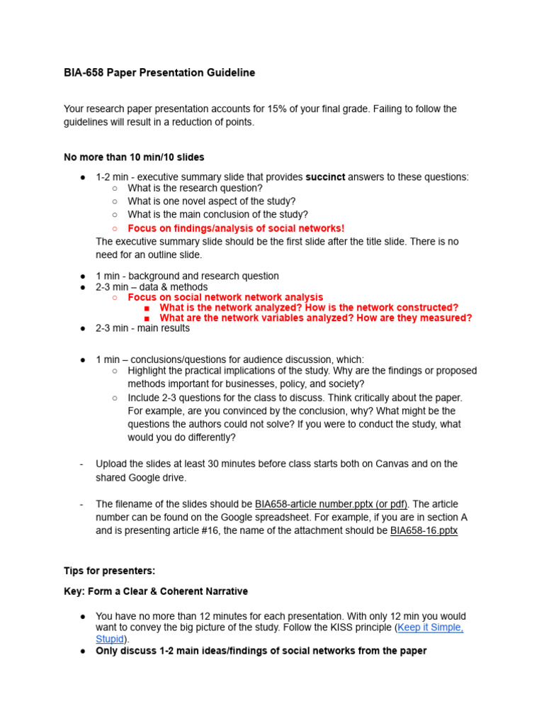 BIA-658 Paper Presentation Guideline | PDF
