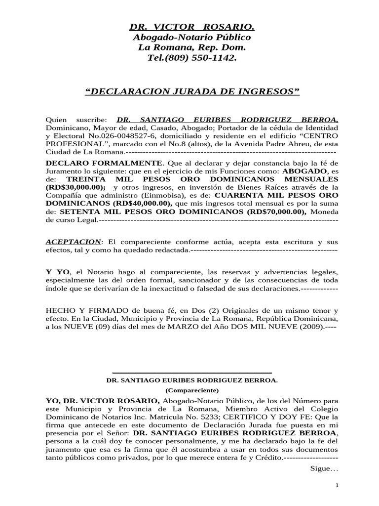 Declaracion Jurada De Ingresos Modelo Peru Risetcarta De Empleador De ...
