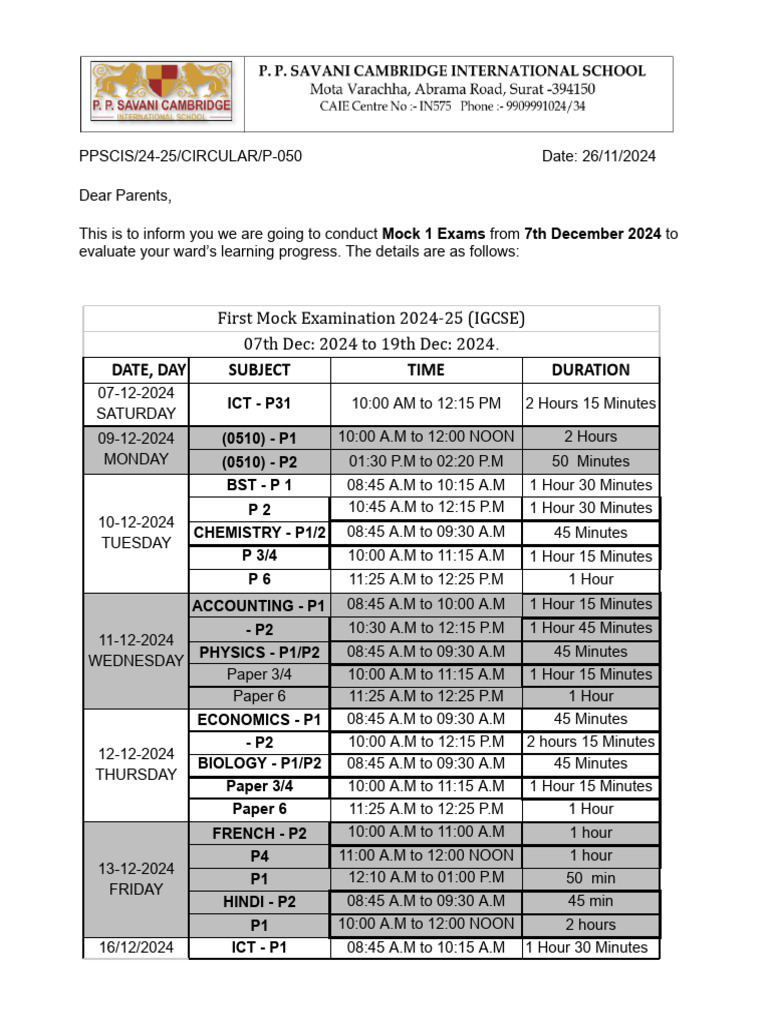 IGCSE Mock Exam Schedule 2024 | PDF | Qualifications | Student ...