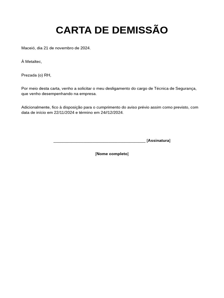 Modelo de Carta de Demissão | PDF