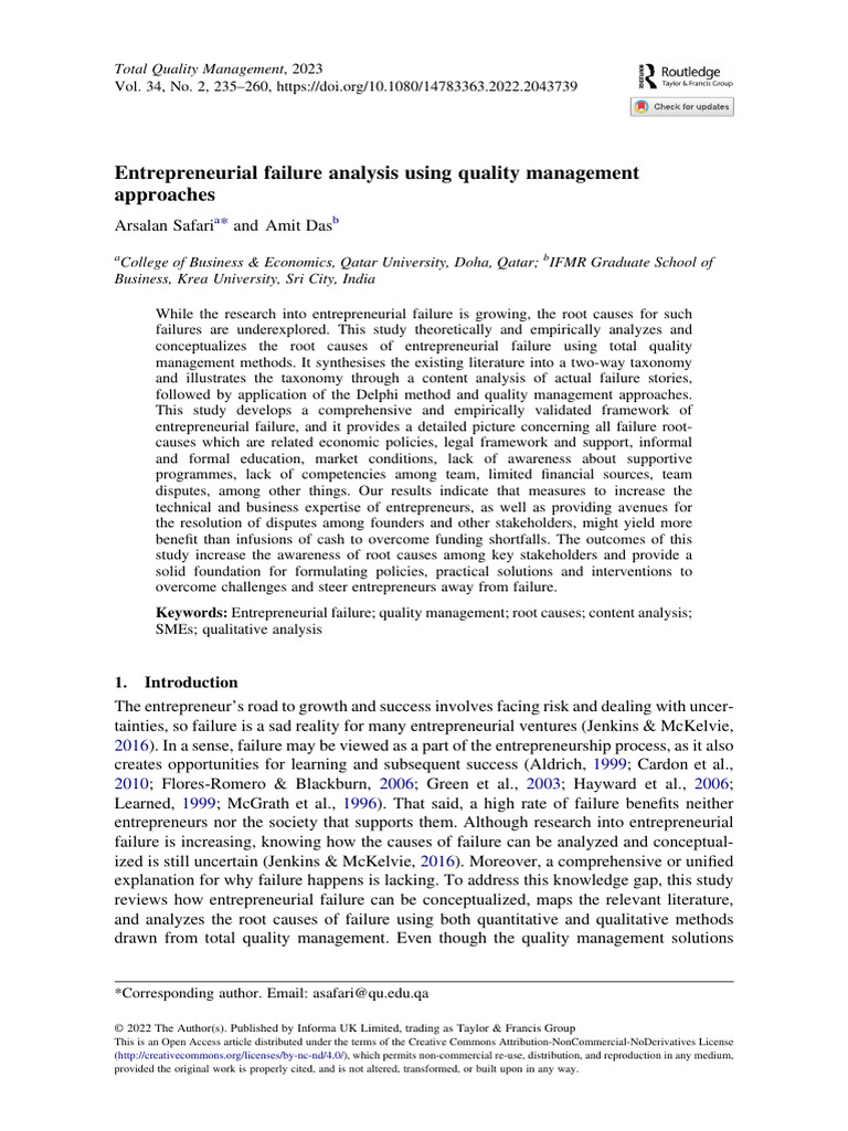 2.entrepreneurial Failure Analysis Using Quality Management Approaches ...