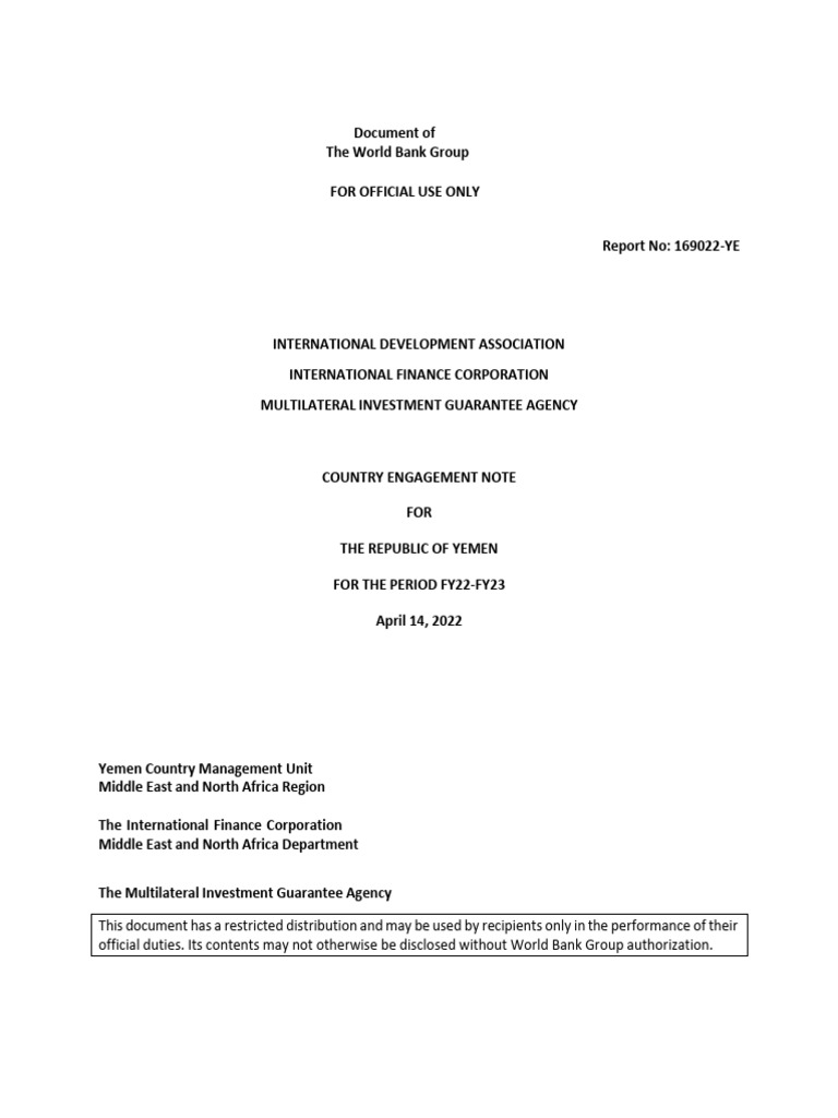 16.fy22-23 Country Engagement Note For The Republic of Yemen | PDF ...