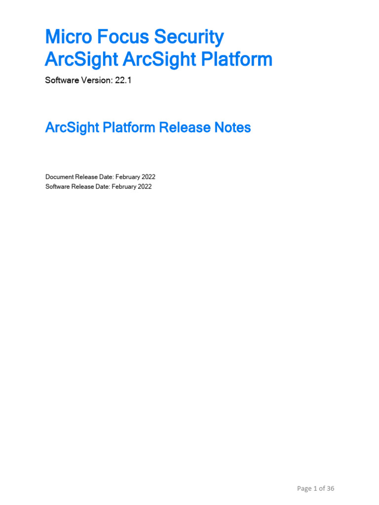 Arcsight Platform 22.1 Release Notes | PDF | Backup | Computer Data Storage