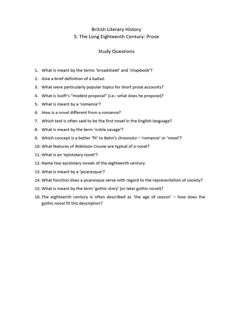 Eighteenth Century Prose Study Guide | PDF