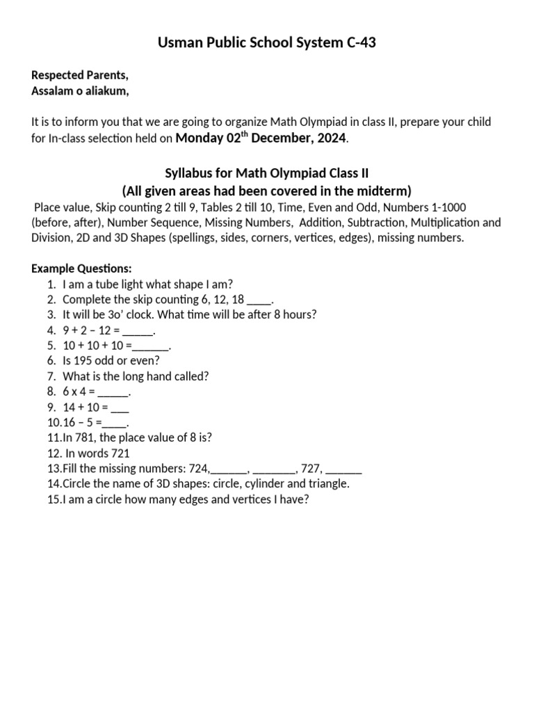 Math Olympiad Prep for Class II | PDF