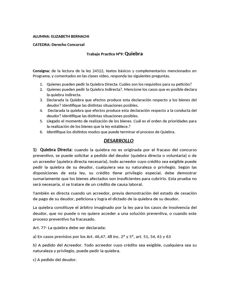 Aspectos Clave de la Quiebra en Derecho | PDF | Bancarrota | Insolvencia