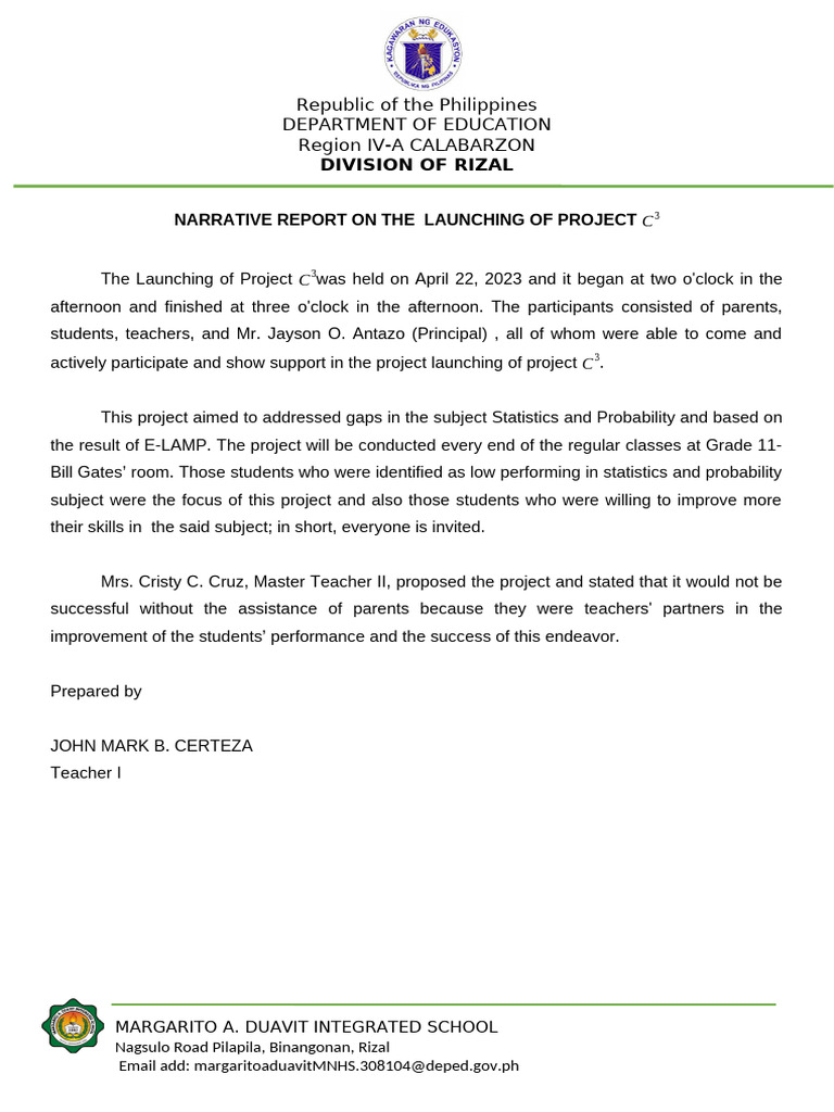 Launch of Project C3 in Rizal Education | PDF