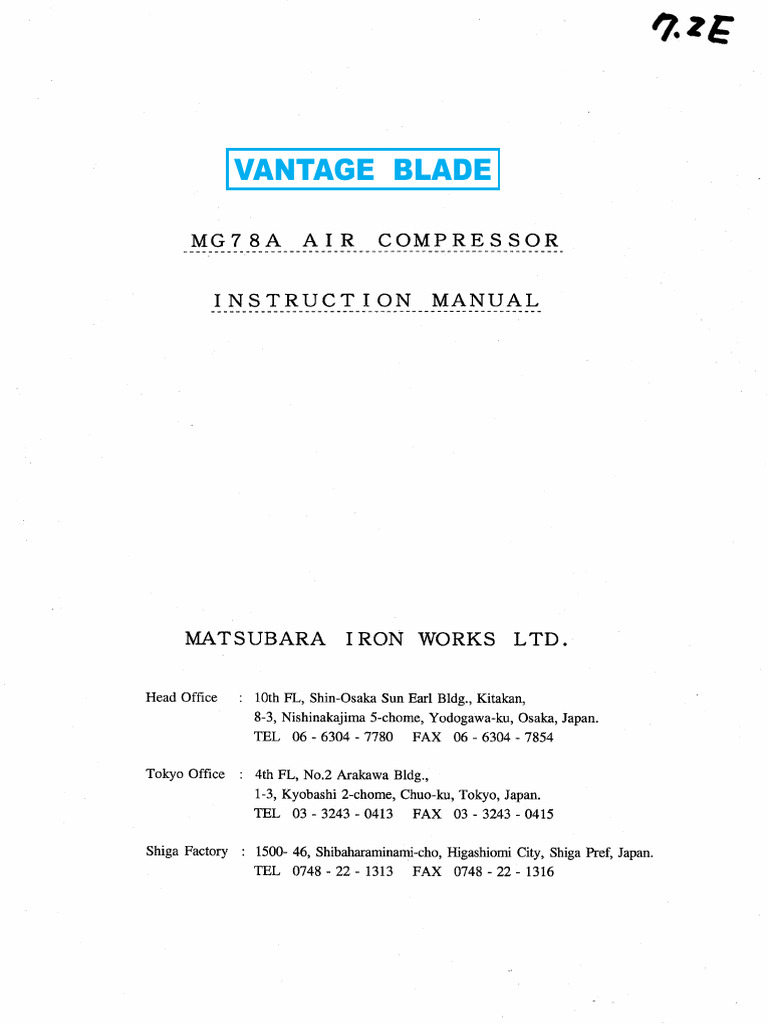 MG78A Emergency Air Compressor Manual | PDF | Piston | Valve