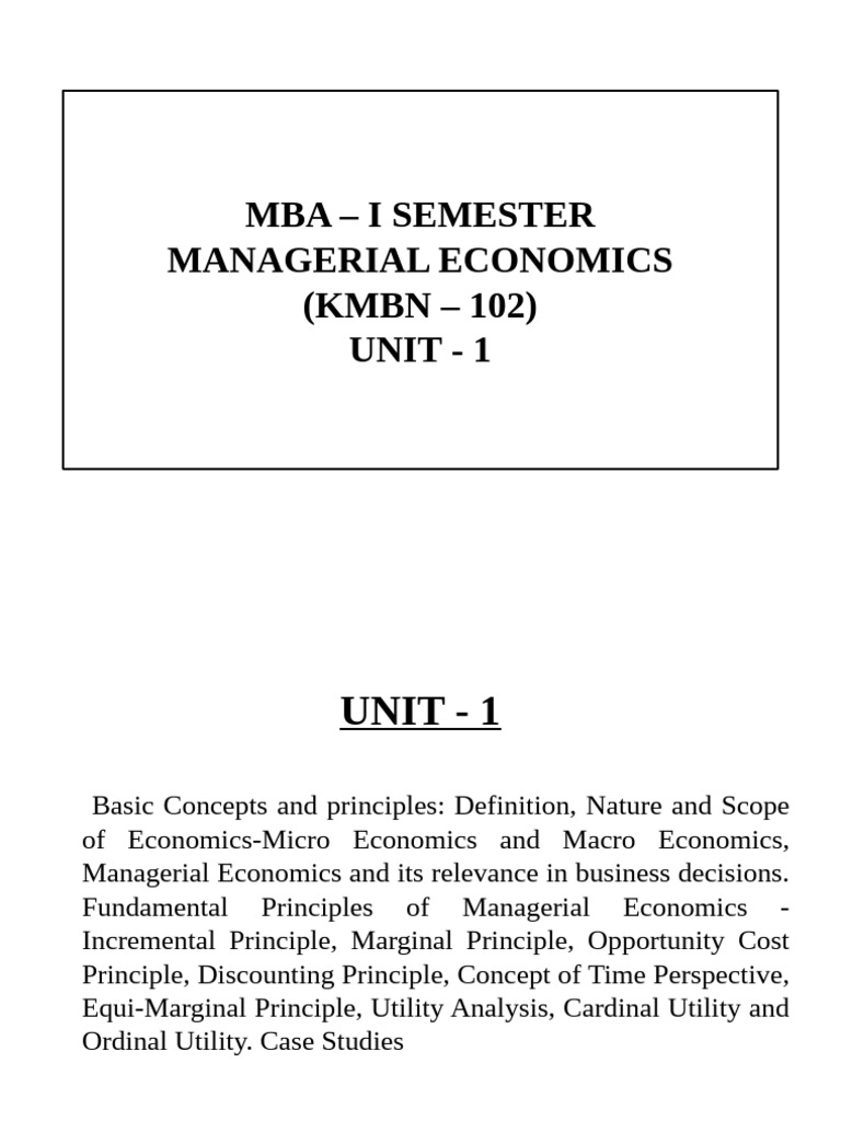 Managerial Economics MBA I SEM UNIT I | PDF | Utility | Economics