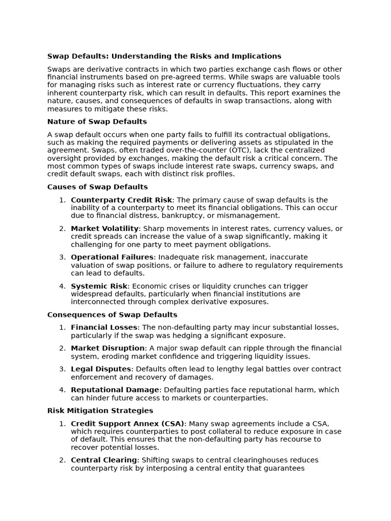 Swap Defaults: Risks and Mitigation Strategies | PDF | Swap (Finance ...