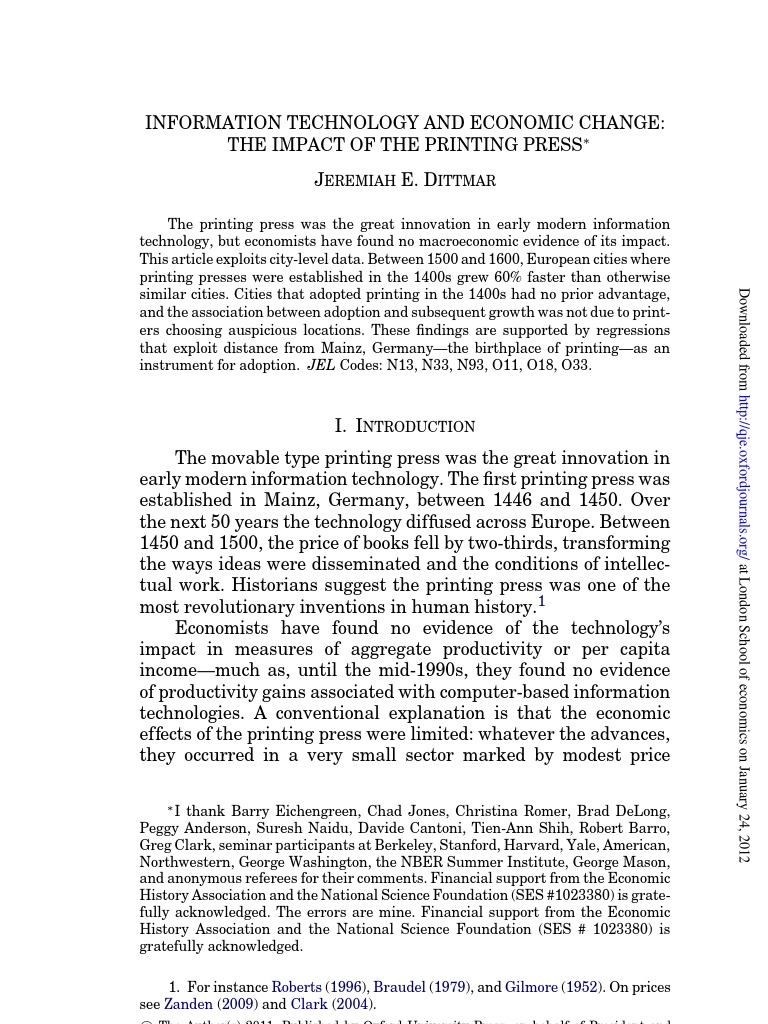 The Quarterly Journal of Economics 2011 Dittmar 1133 72 Printing