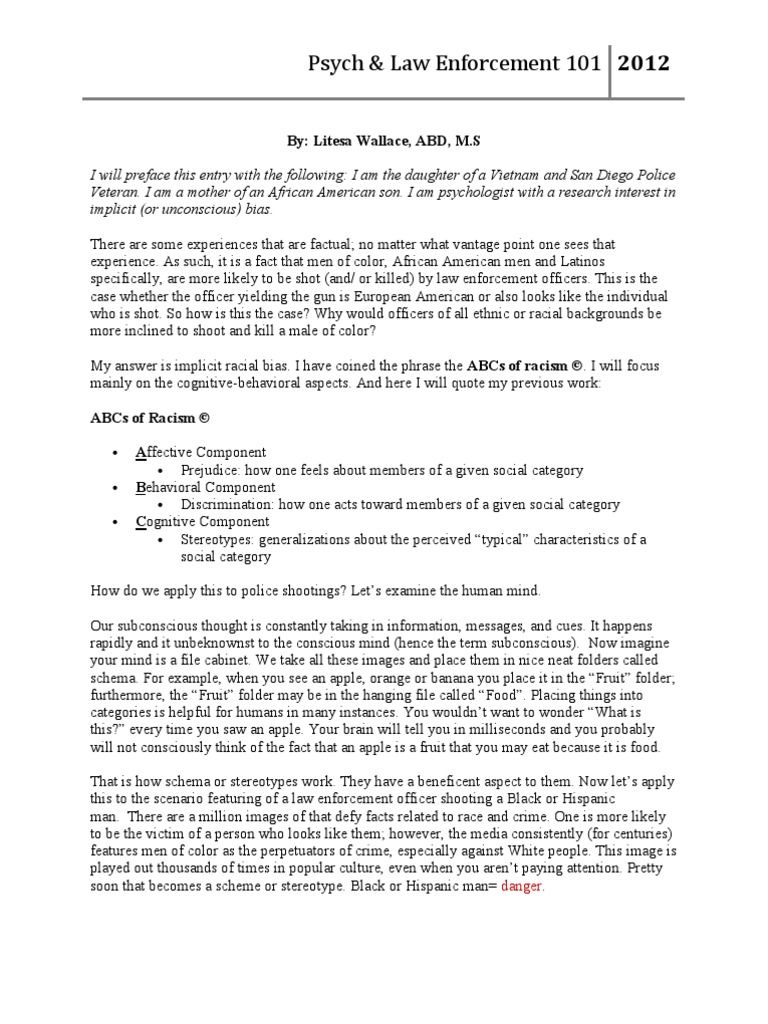 Psych & Law Enforcement 101 PDF Racism Discrimination & Race