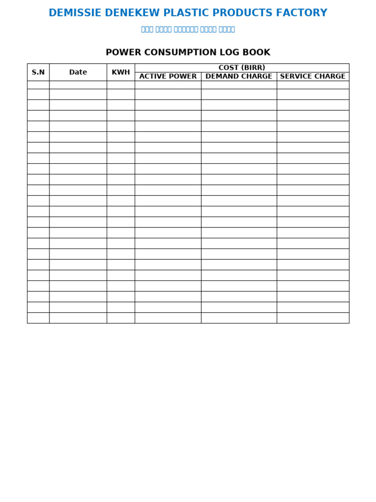 Power Consumption Log for Plastic Factory | PDF