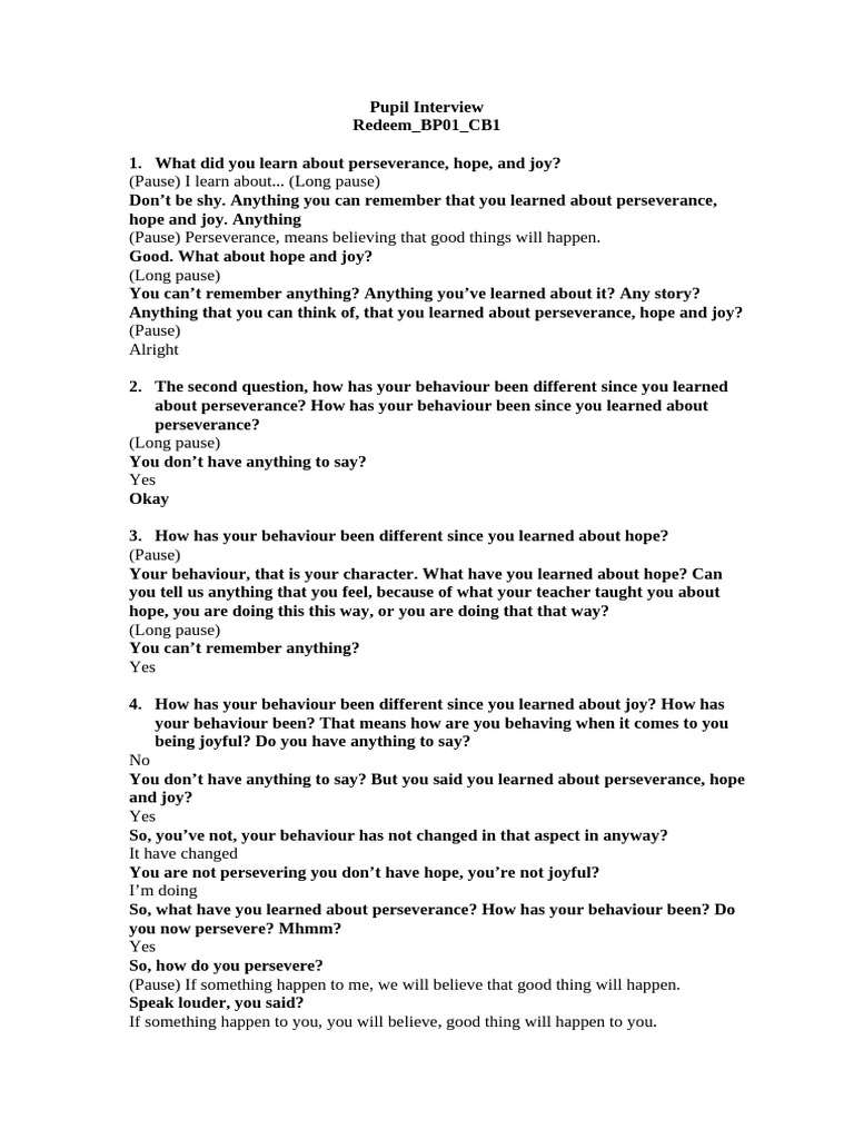 Pupil Interview Redeem - BP01 - CB1 2 | PDF