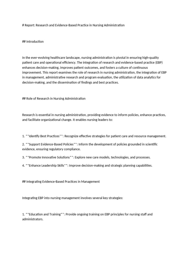 Admin and Supervision Report | PDF | Nursing | Evidence Based Practice