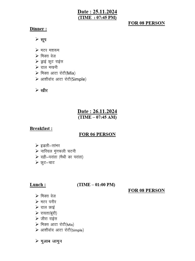 Menu Chart | PDF