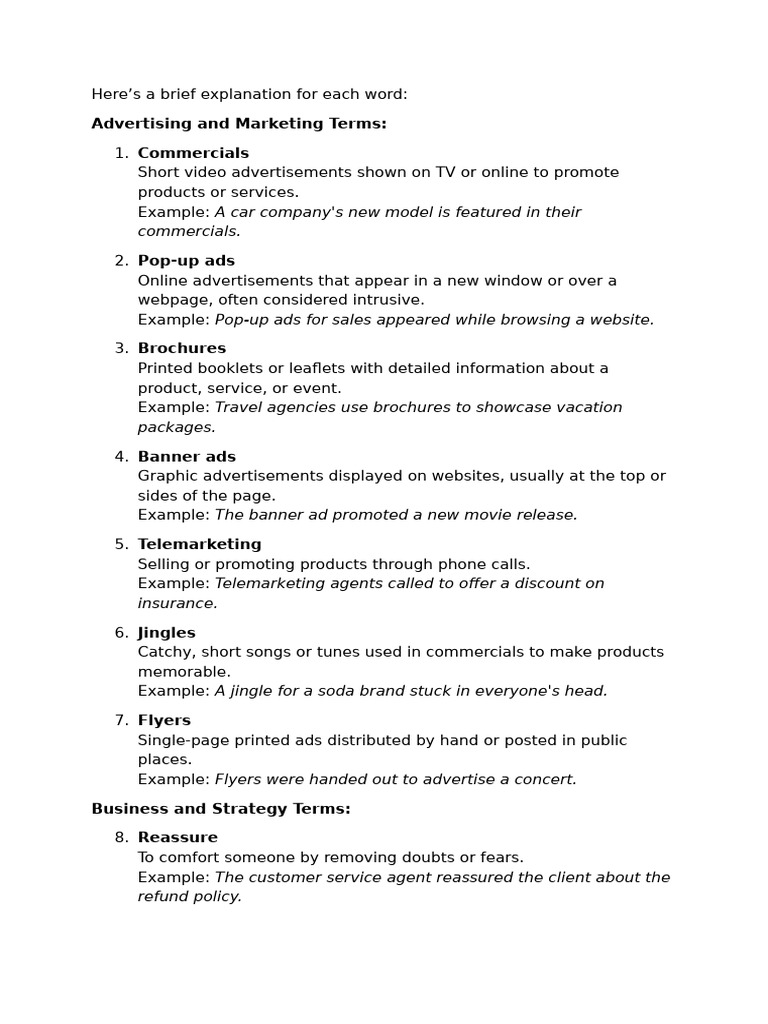 Marketing Terms Explained | PDF | Advertising | Promotion And Marketing ...