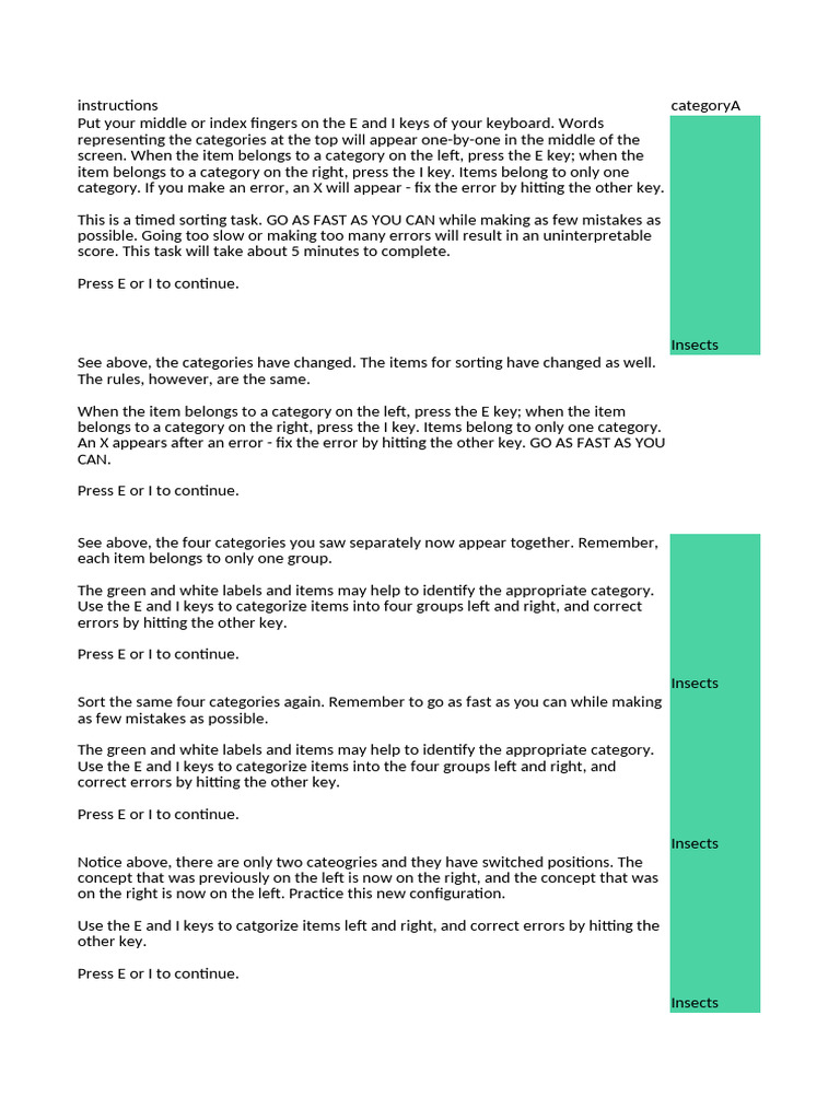 Insect Sorting Task Instructions | PDF | Cognition | Cognitive Science