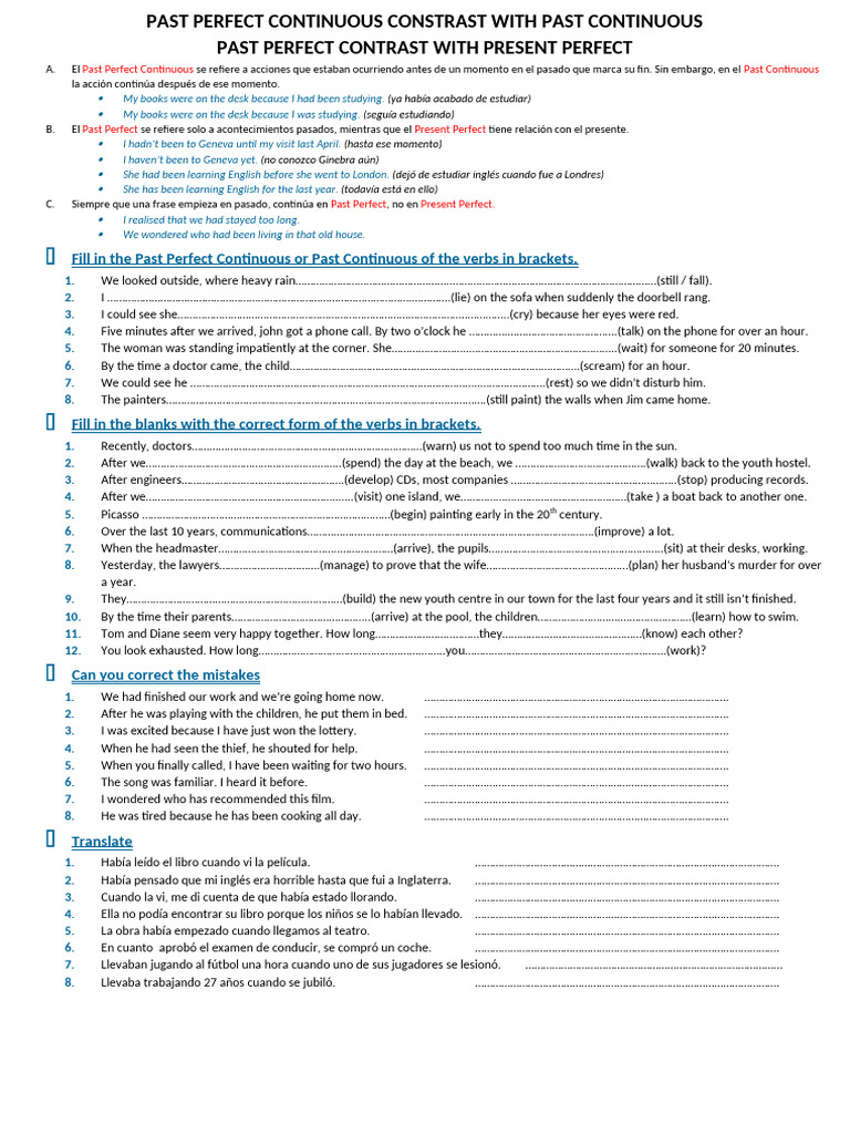 Past Perfect vs. Continuous Tenses Guide | PDF | Linguistics | Language ...