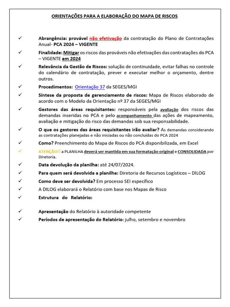 Mapa de Riscos do PCA 2024: Orientações | PDF