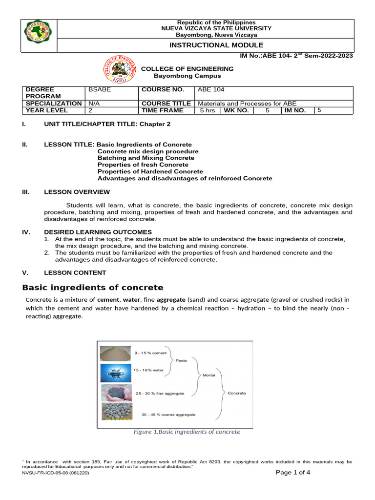 IM 5 Chapter 2 3 Concrete | PDF | Concrete | Reinforced Concrete