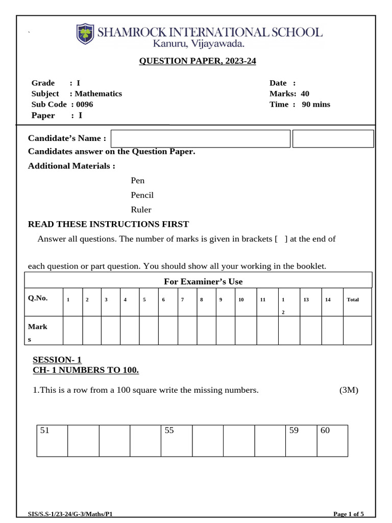 Gr I Maths Mid Point I Qp Pdf Mathematics