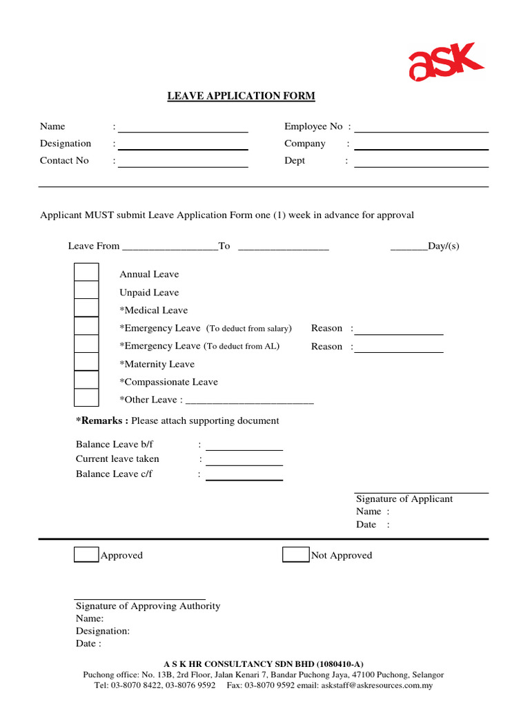 Leave Application Form Template | PDF