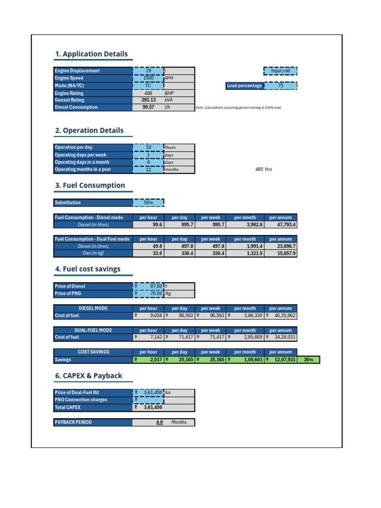 DF Calculator - Genset - Final Customer | PDF | Engines | Energy Technology