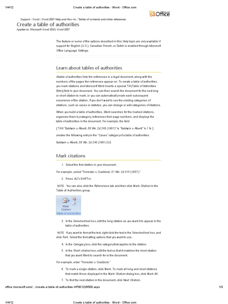 Create A Table of Authorities Word Office PDF Microsoft Word